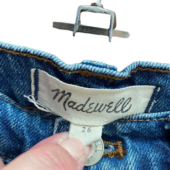 Madewell 26 Jean Skirt Raw Hem Rigid Denim A-Line Mini Blue J0555 - Picture 2 of 6